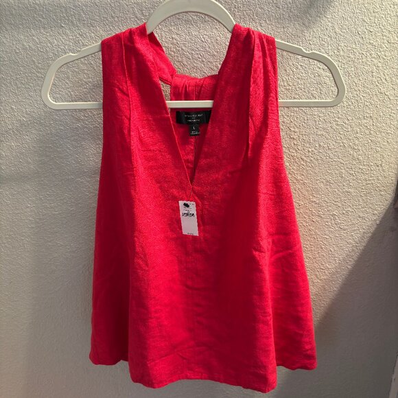 Linen-Blend V-Neck Top - Picture 1 of 4